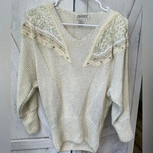 Vintage By Side Effects Lambswool Rabbit Angora Sweater Beading Sequins Size L
